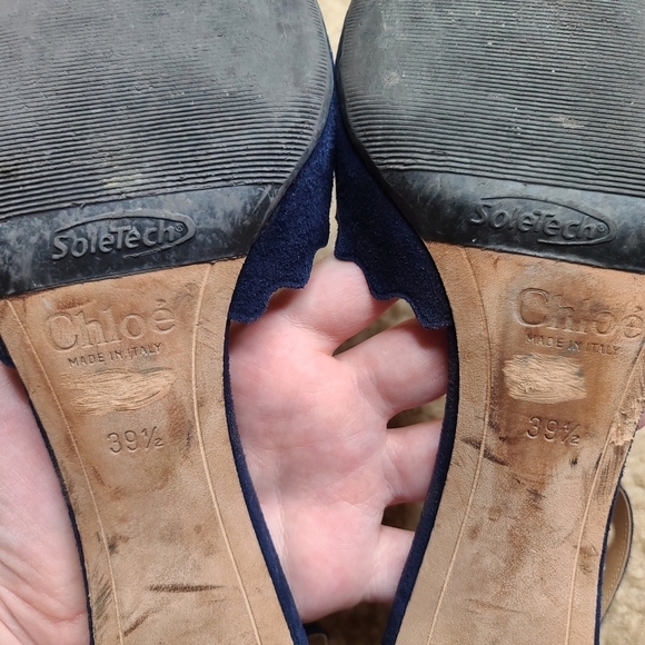 Chloe Navy Suede Scalloped D’Orsay Heels Size 39.5 - Picture 8 of 8
